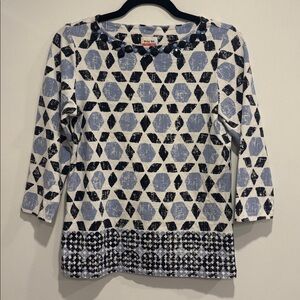 Ruby Rd. Blue and Black Patterned Top